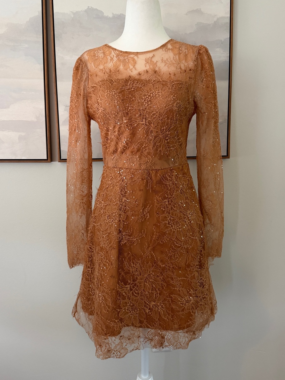 NWT XPG Lace Sequin Long Sleeve Formal Mini Dress